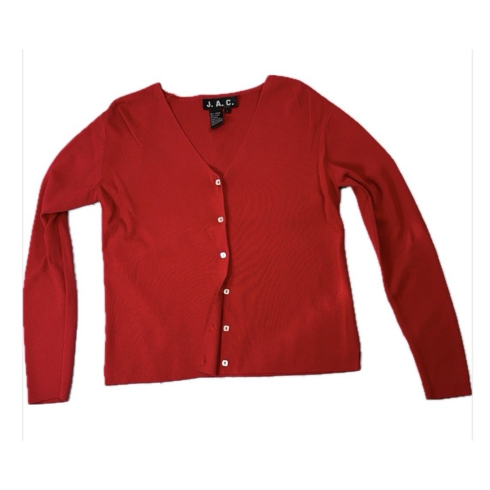 Y2K J.A.C. Cherry Red V-Neck Cardigan‎ Sweater Aesthetic Grunge Fairycore Indie